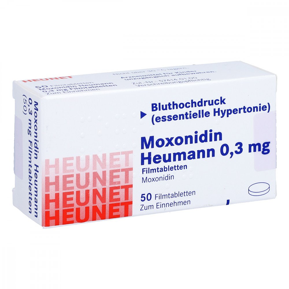 Das Produktfoto zeigt Moxonidin Heumann 0,3 Mg Filmtabl.Heunet (50 stk) PZN 05887031