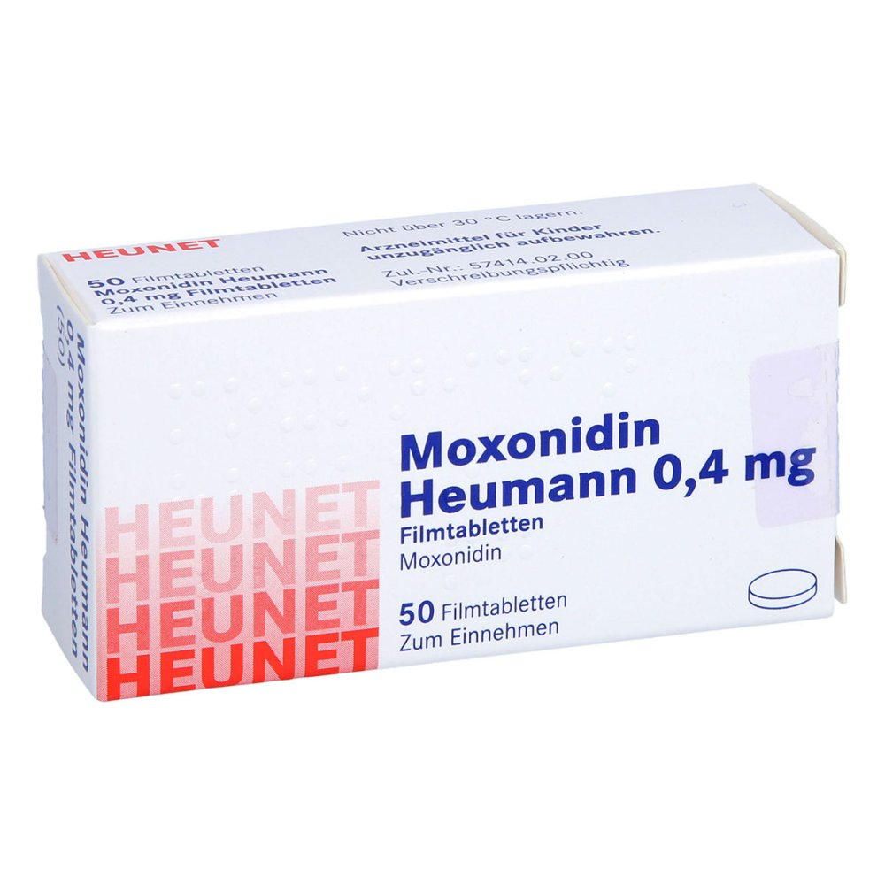 Das Produktfoto zeigt Moxonidin Heumann 0,4 Mg Filmtabl.Heunet (50 stk) PZN 05887143