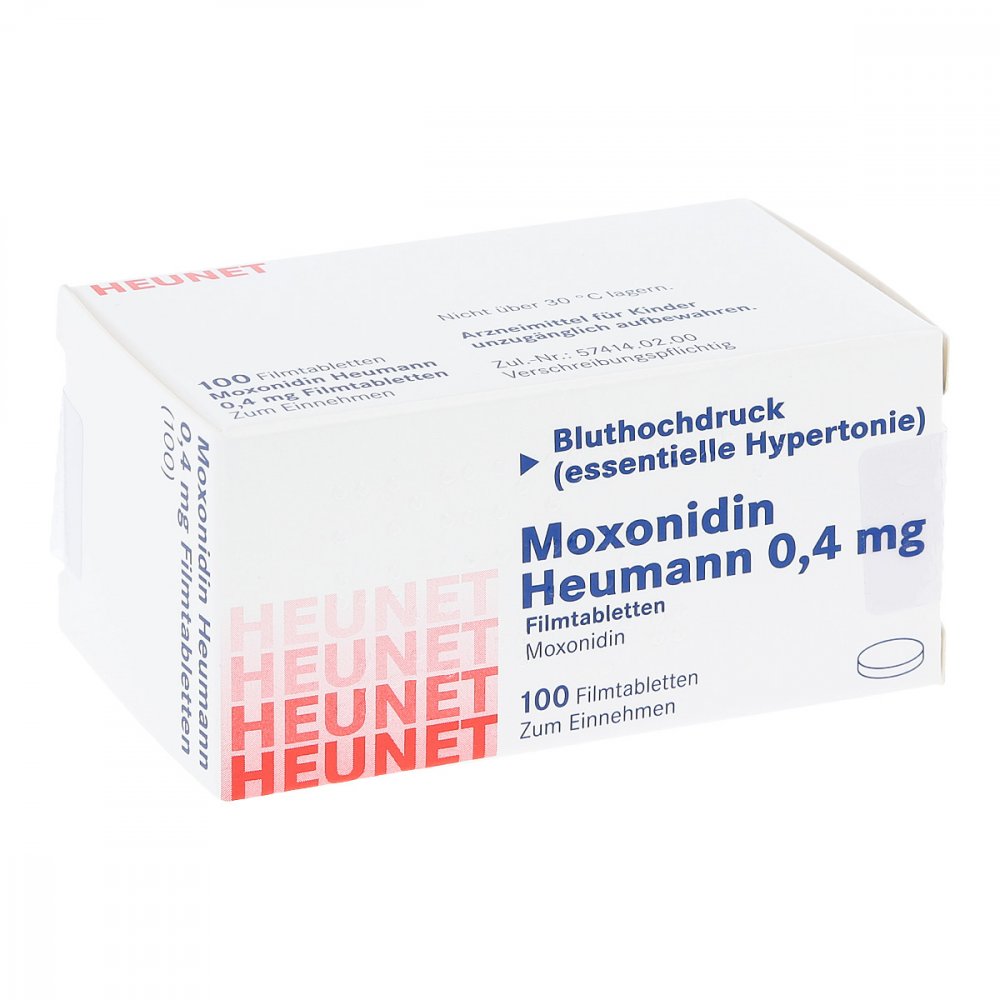 Das Produktfoto zeigt Moxonidin Heumann 0,4 Mg Filmtabl.Heunet (100 stk) PZN 05887172