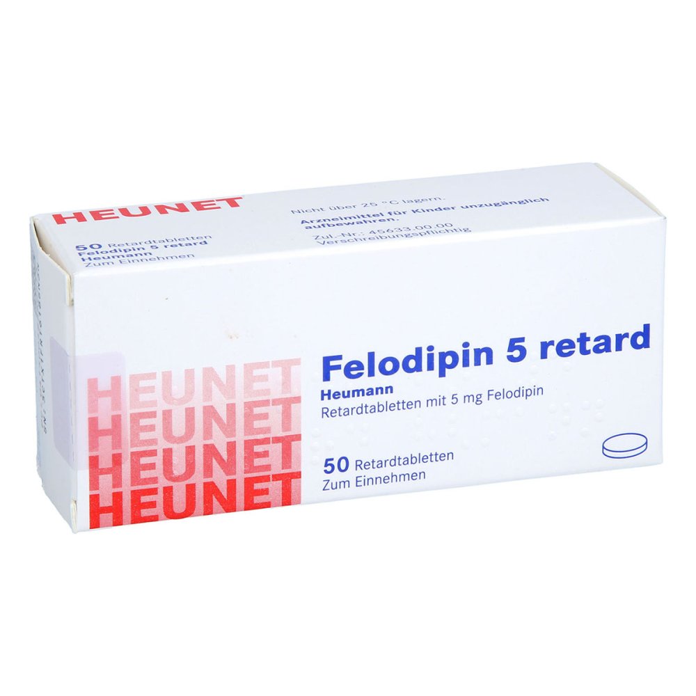 Das Produktfoto zeigt Felodipin 5 Mg Retard Heumann Tabl.Heunet (50 stk) PZN 05888071