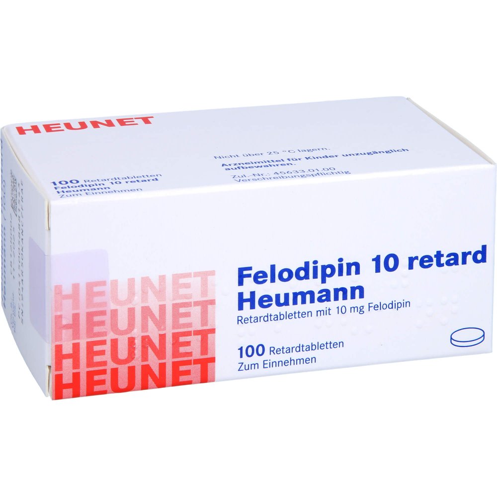 Das Produktfoto zeigt Felodipin 10 Mg Retard Heumann Tabl.Heunet (100 stk) PZN 05888154