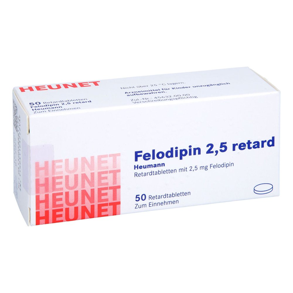 Das Produktfoto zeigt Felodipin 2,5 Mg Retard Heumann Tabl.Heunet (50 stk) PZN 05888177