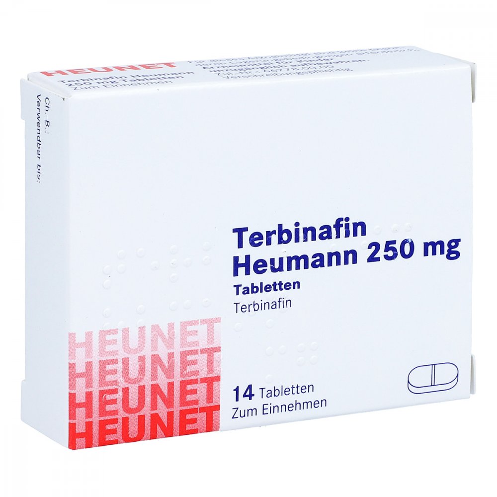 Das Produktfoto zeigt Terbinafin Heumann 250 Mg Tabl.Heunet (14 stk) PZN 05888912