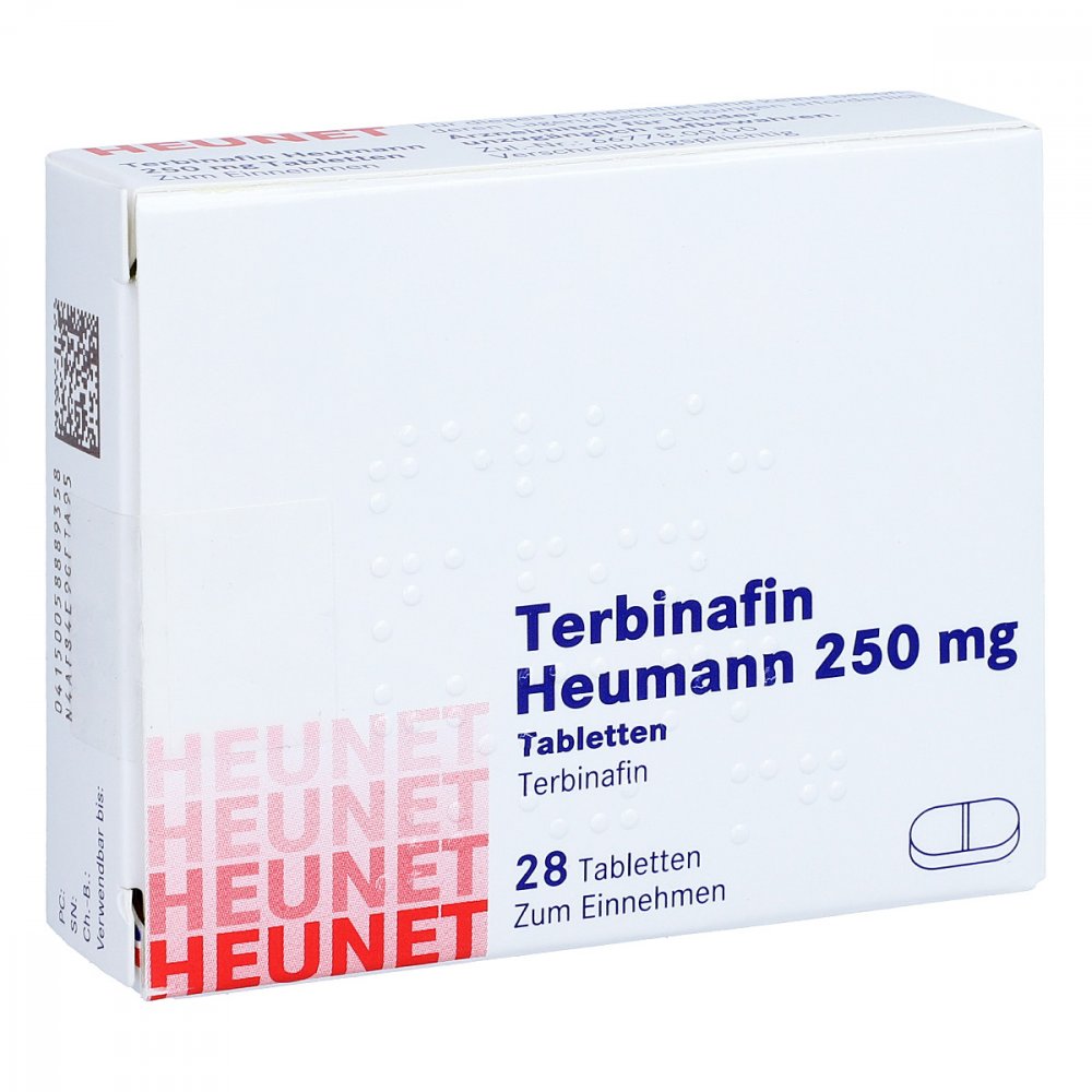 Das Produktfoto zeigt Terbinafin Heumann 250 Mg Tabl.Heunet (28 stk) PZN 05888935