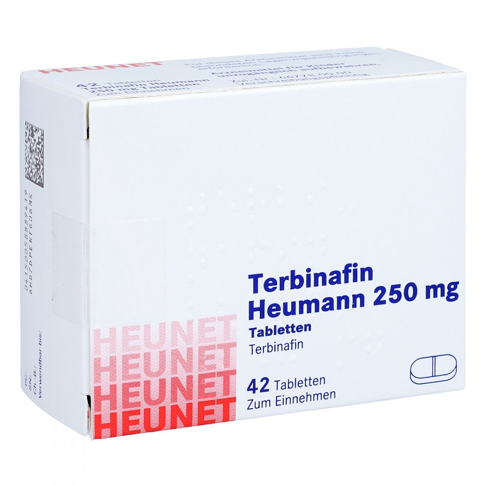 Das Produktfoto zeigt Terbinafin Heumann 250 Mg Tabl.Heunet (42 stk) PZN 05888941