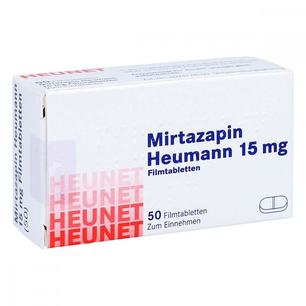 Das Produktfoto zeigt Mirtazapin Heumann 15 Mg Filmtabl.Heunet (50 stk) PZN 05890493