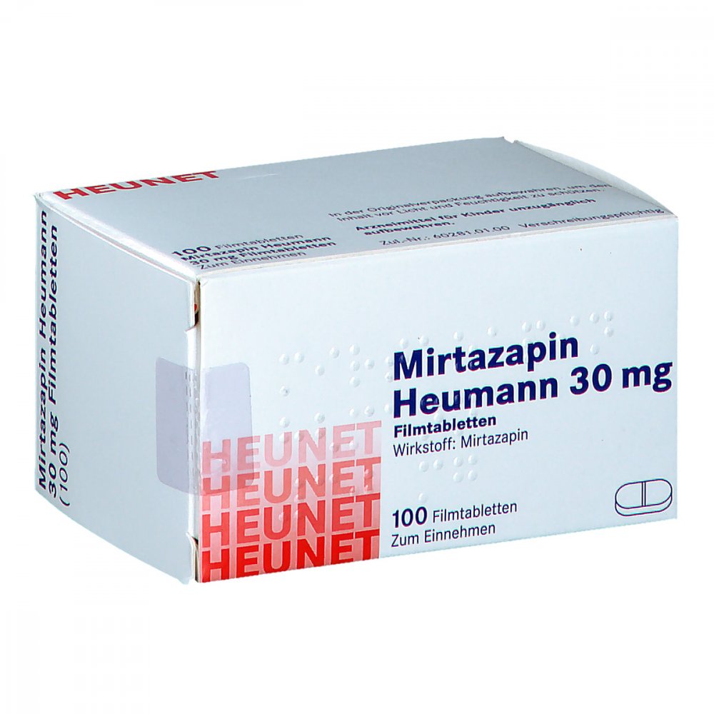 Das Produktfoto zeigt Mirtazapin Heumann 30 Mg Filmtabl.Heunet (100 stk) PZN 05890530