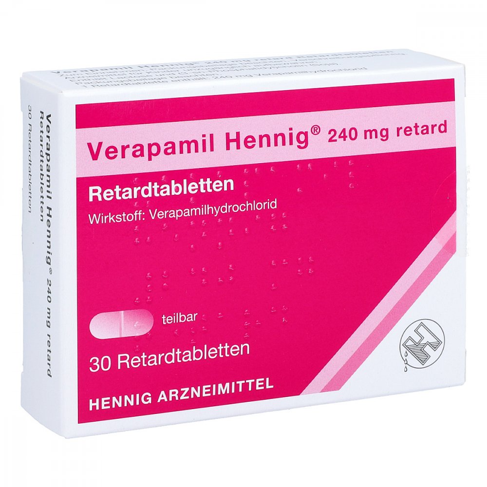 Das Produktfoto zeigt Verapamil Hennig 240 Mg Retard Tabl. (30 stk) PZN 05891216