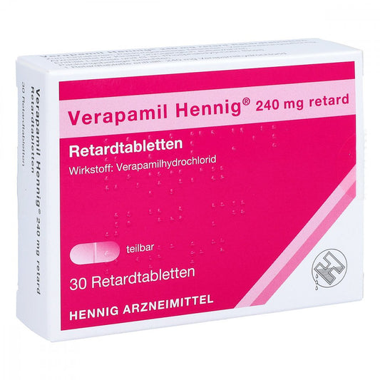 Das Produktfoto zeigt Verapamil Hennig 240 Mg Retard Tabl. (30 stk) PZN 05891216