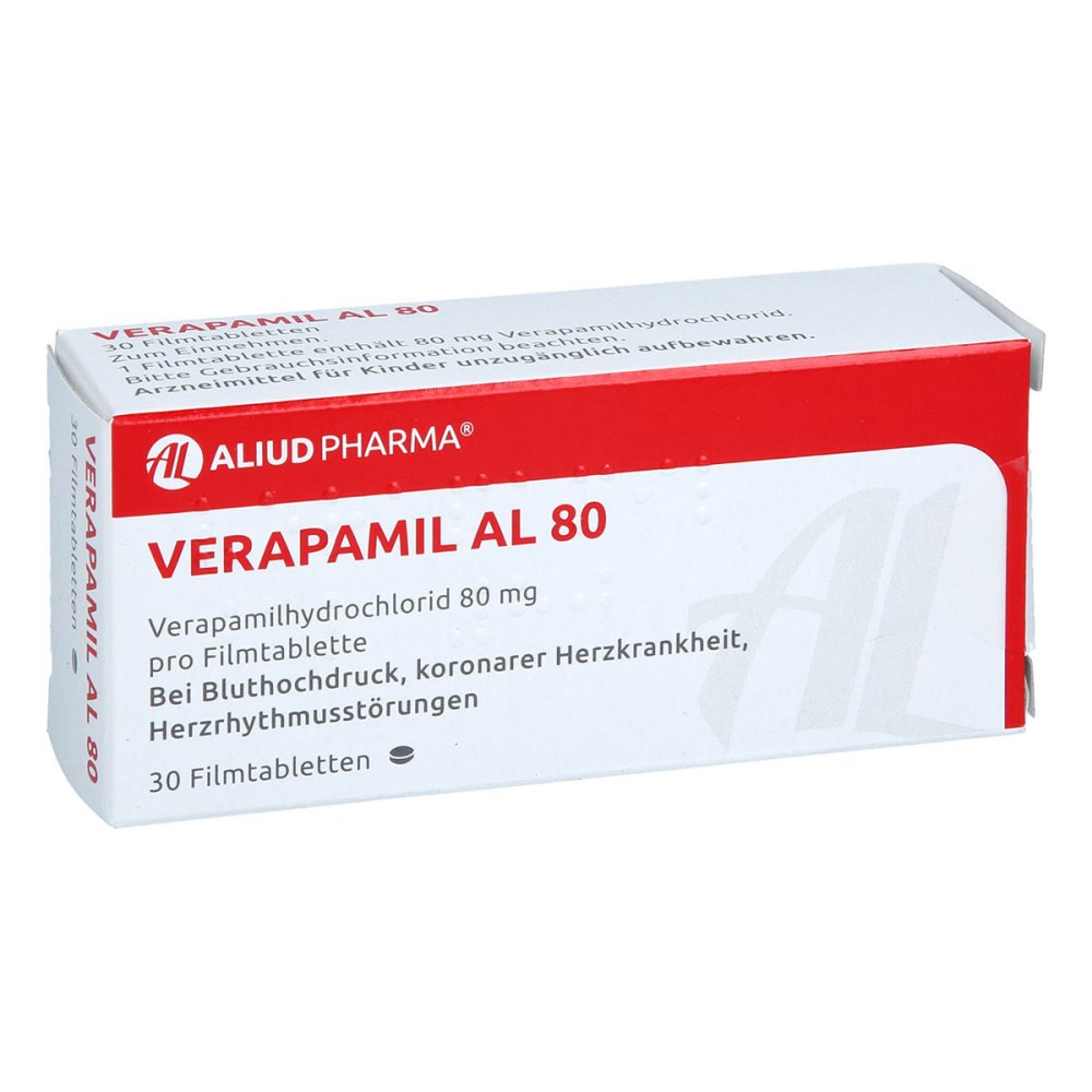 Das Produktfoto zeigt Verapamil Al 80 Filmtabletten (30 stk) PZN 05896627