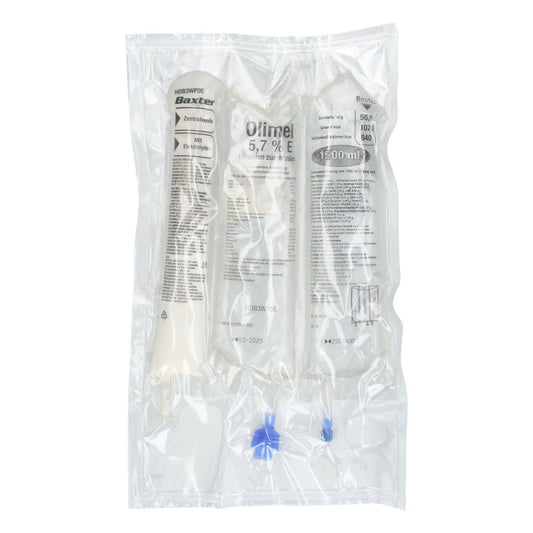 Das Produktfoto zeigt Olimel 5,7% E Emulsion Zur Infusion (4X1500 ml) PZN 05900292