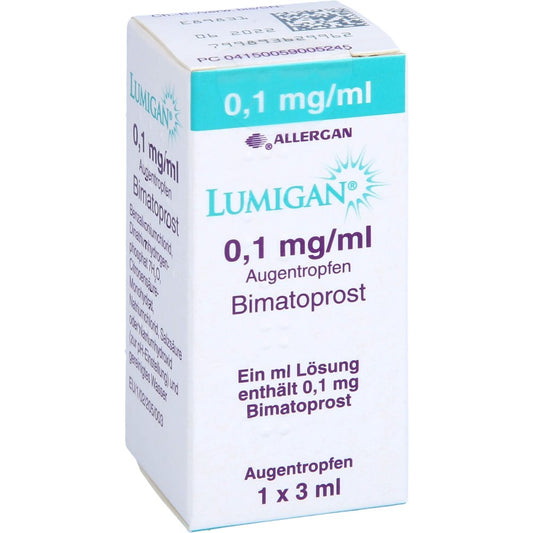 Das Produktfoto zeigt Lumigan 0,1 Mg/Ml Augentropfen (3 ml) PZN 05900524