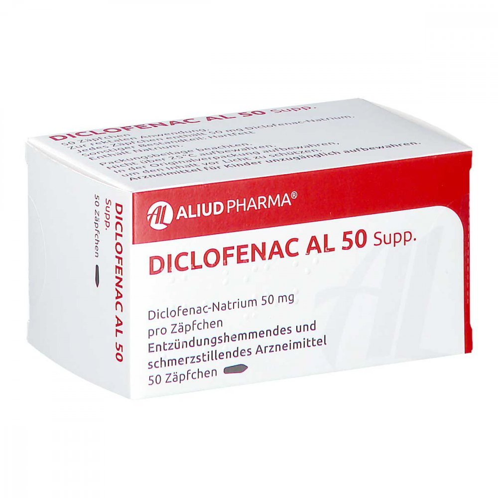 Das Produktfoto zeigt Diclofenac Al 50 Suppositorien (50 stk) PZN 05904864