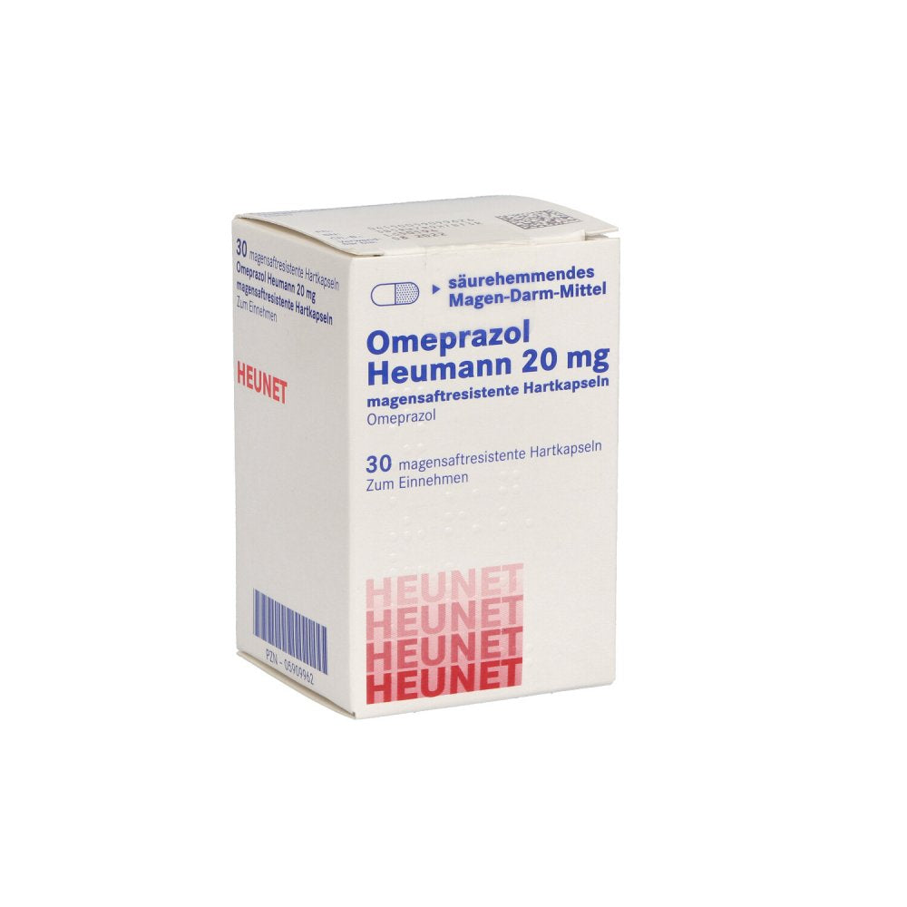 Das Produktfoto zeigt Omeprazol Heumann 20 Mg Magensaftr.Hartkps.Heunet (30 stk) PZN 05909962