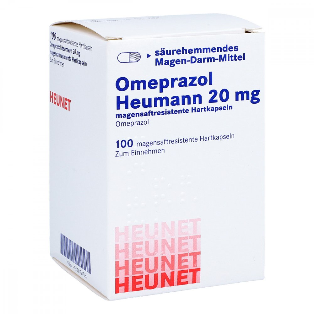 Das Produktfoto zeigt Omeprazol Heumann 20 Mg Magensaftr.Hartkps.Heunet (100 stk) PZN 05909985
