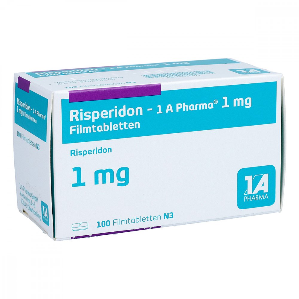 Das Produktfoto zeigt Risperidon-1a Pharma 1 Mg Filmtabletten (100 stk) PZN 05956973