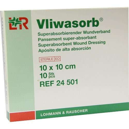 Das Produktfoto zeigt Vliwasorb Superabsorb.Saugkomp.Steril 10x10 Cm (10 stk) PZN 05974681