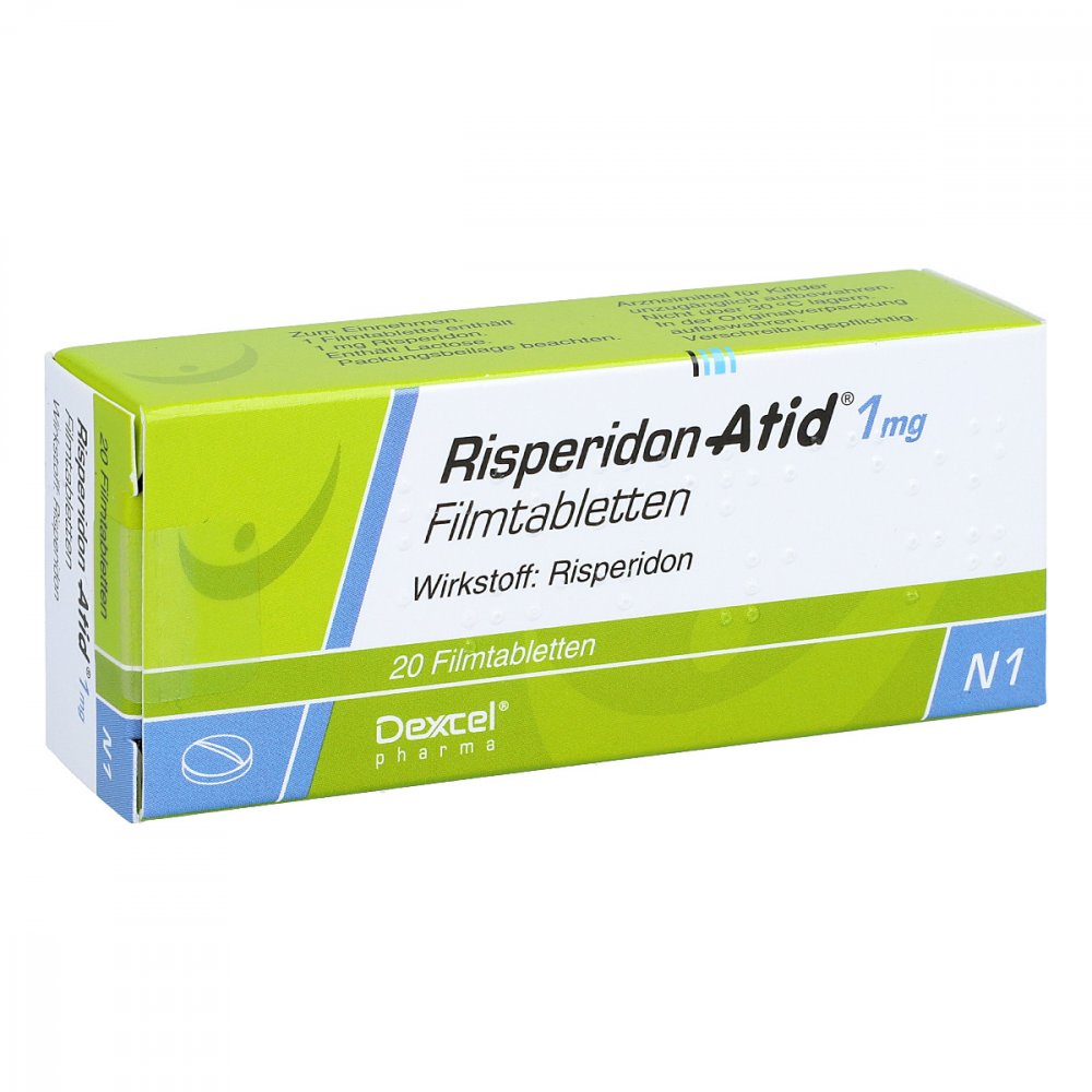 Das Produktfoto zeigt Risperidon Atid 1 Mg Filmtabletten (20 stk) PZN 05988938