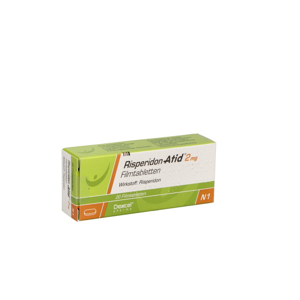 Das Produktfoto zeigt Risperidon Atid 2 Mg Filmtabletten (20 stk) PZN 05988967