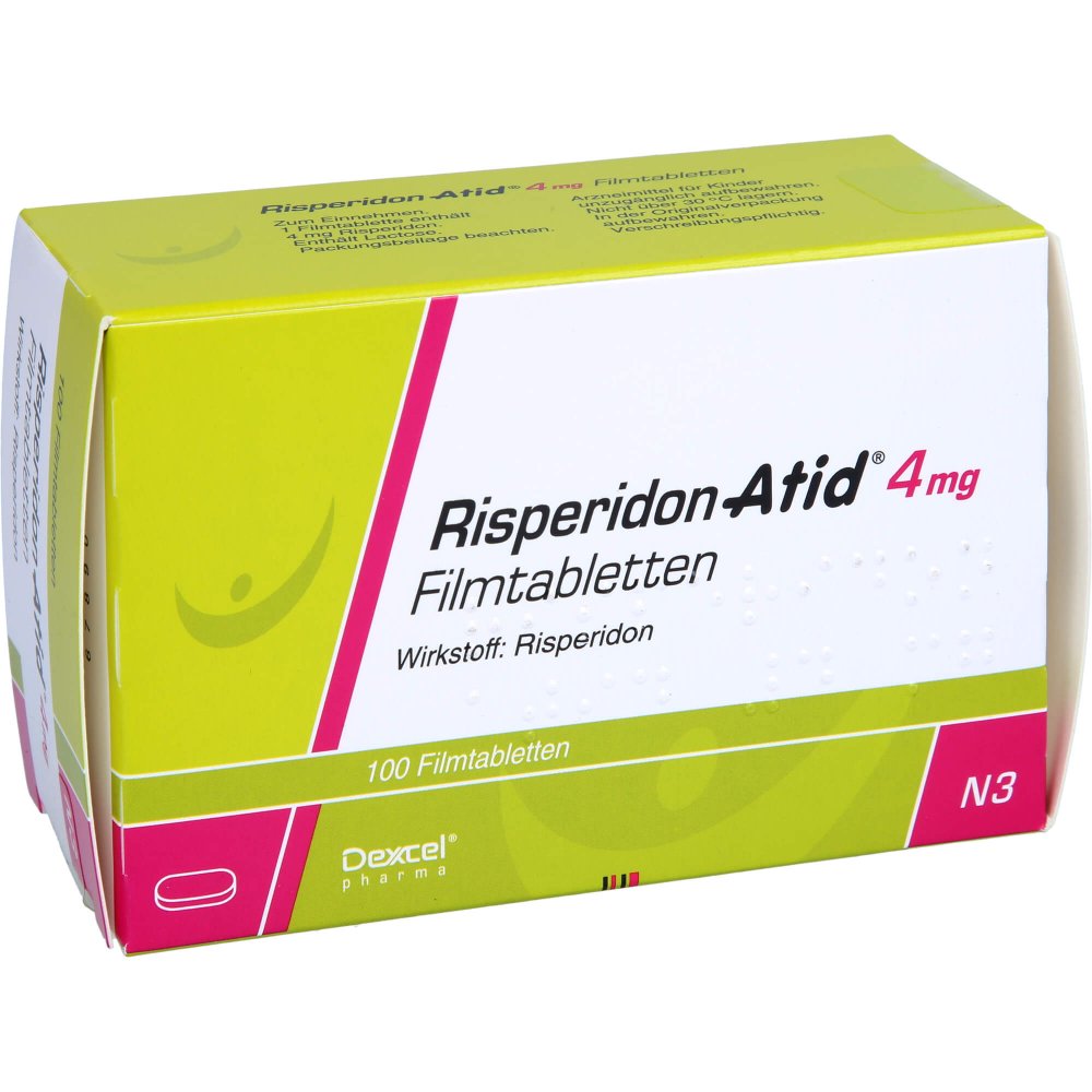 Das Produktfoto zeigt Risperidon Atid 4 Mg Filmtabletten (100 stk) PZN 05989079