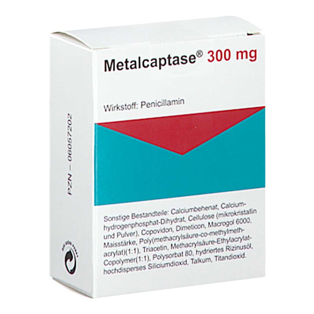 Das Produktfoto zeigt Metalcaptase 300 Mg Magensaftresistente Tabletten (50 stk) PZN 06057202