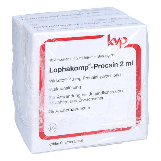 Das Produktfoto zeigt Lophakomp Procain 2 Ml Injektionslösung (20X2 ml) PZN 06057892