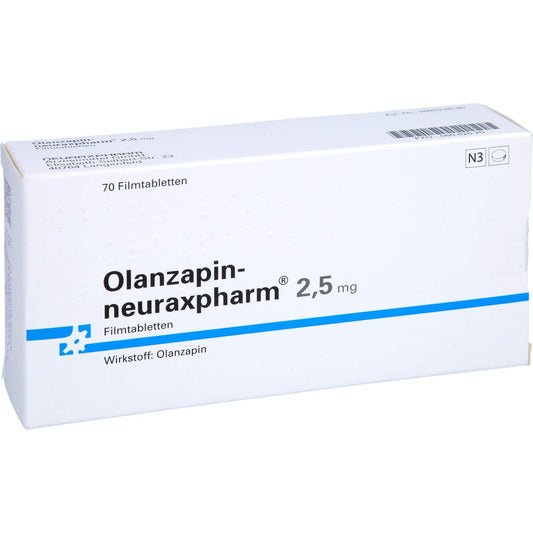 Das Produktfoto zeigt Olanzapin-Neuraxpharm 2,5 Mg Filmtabletten (70 stk) PZN 06082625
