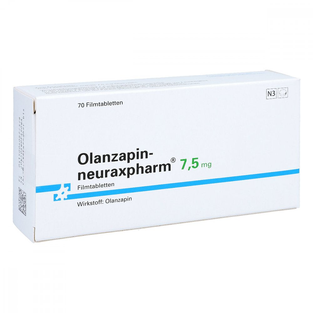 Das Produktfoto zeigt Olanzapin-Neuraxpharm 7,5 Mg Filmtabletten (70 stk) PZN 06082737