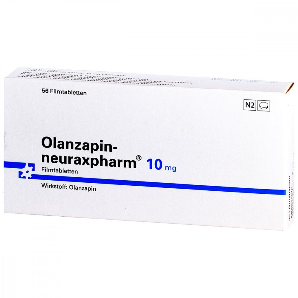Das Produktfoto zeigt Olanzapin-Neuraxpharm 10 Mg Filmtabletten (56 stk) PZN 06082795