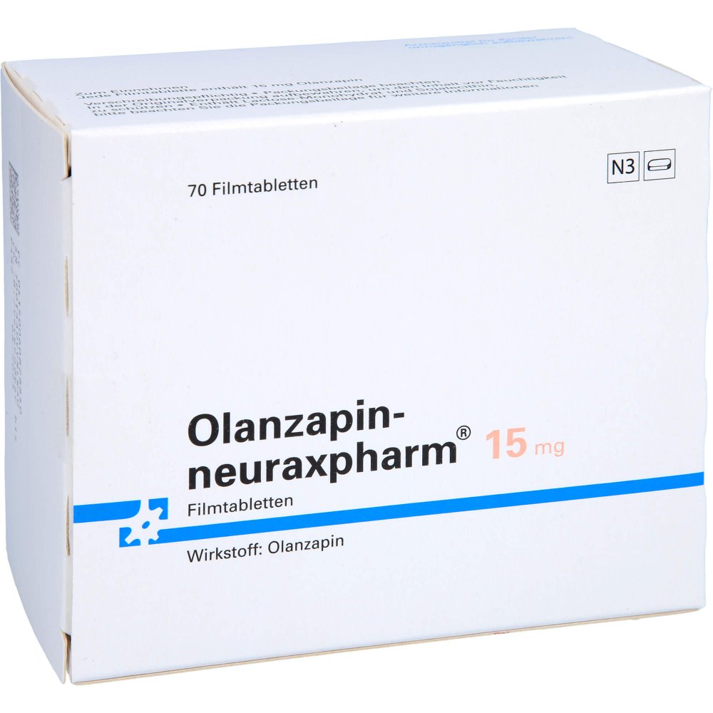 Das Produktfoto zeigt Olanzapin-Neuraxpharm 15 Mg Filmtabletten (70 stk) PZN 06082884