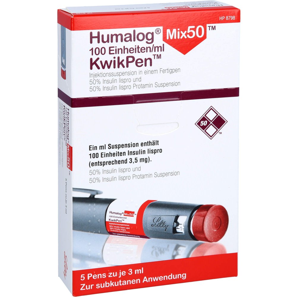 Das Produktfoto zeigt Humalog Mix 50 100 E/Ml Kwikpen Injektionssusp. (5 stk) PZN 06087137