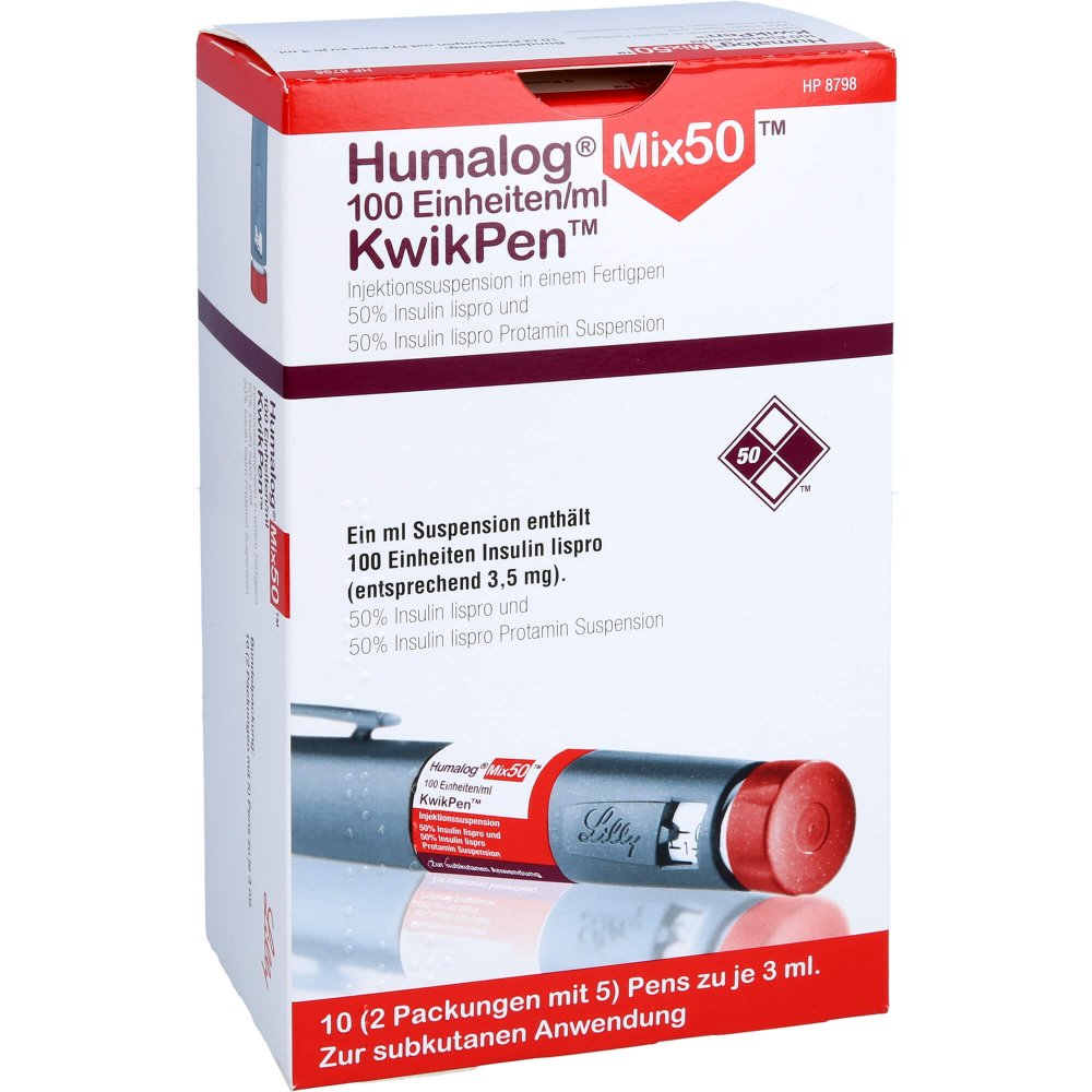 Das Produktfoto zeigt Humalog Mix 50 100 E/Ml Kwikpen Injektionssusp. (10 stk) PZN 06087143