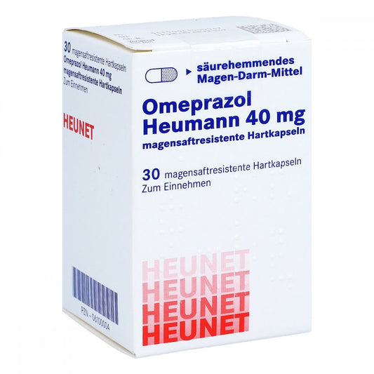 Das Produktfoto zeigt Omeprazol Heumann 40 Mg Magensaftr.Hartkps.Heunet (30 stk) PZN 06100004