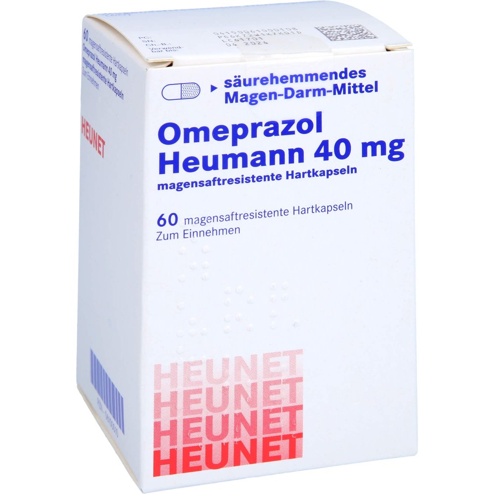 Das Produktfoto zeigt Omeprazol Heumann 40 Mg Magensaftr.Hartkps.Heunet (60 stk) PZN 06100010
