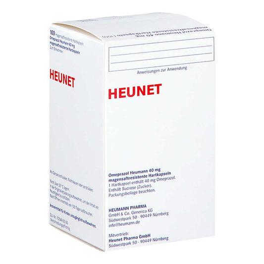 Das Produktfoto zeigt Omeprazol Heumann 40 Mg Magensaftr.Hartkps.Heunet (100 stk) PZN 06100027