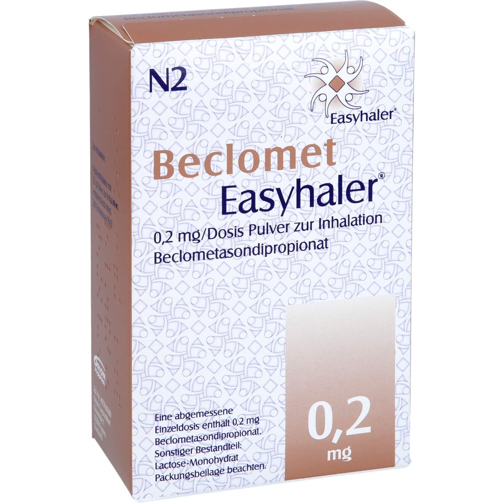 Das Produktfoto zeigt Beclomet Easyhaler 0,2 Mg/Dosis 200 Ed Inh.-Pulver (1 stk) PZN 06101802