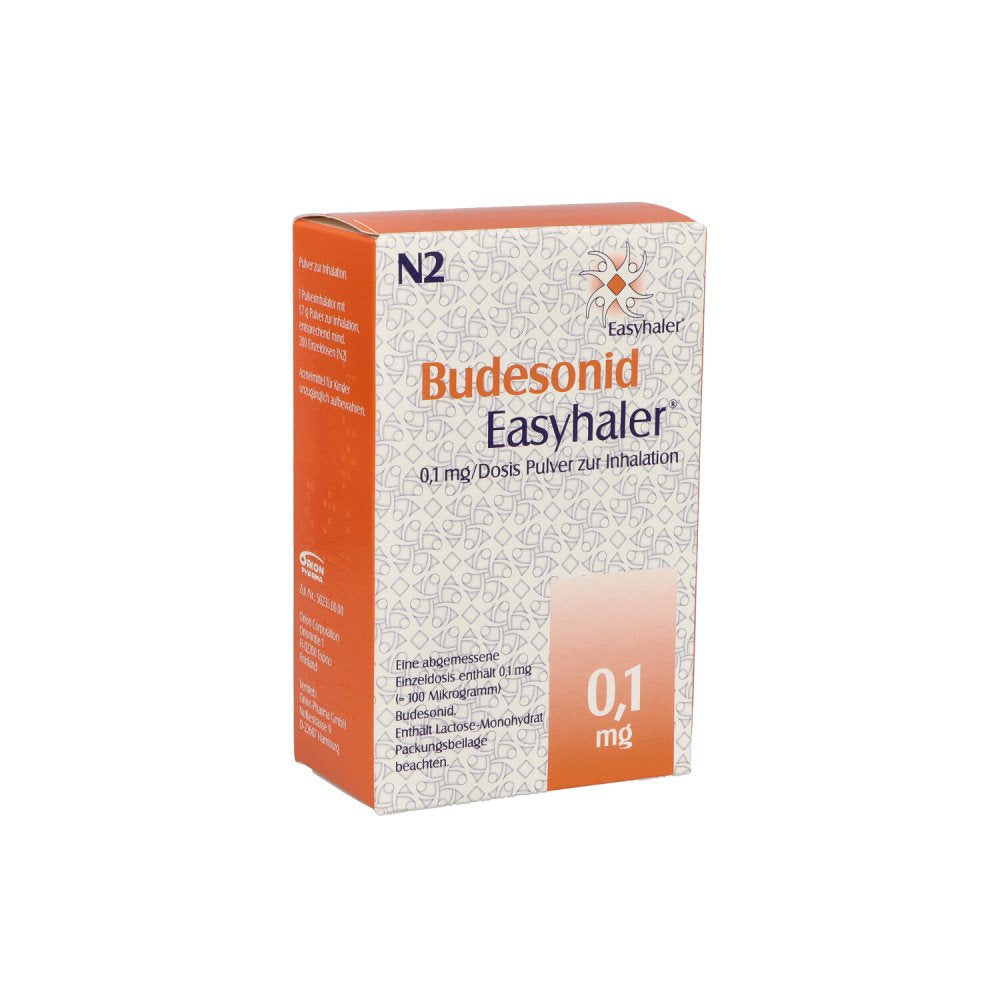 Das Produktfoto zeigt Budesonid Easyhaler 0,1 Mg/Dosis 200 Ed P.Z.Inh. (1 stk) PZN 06101848
