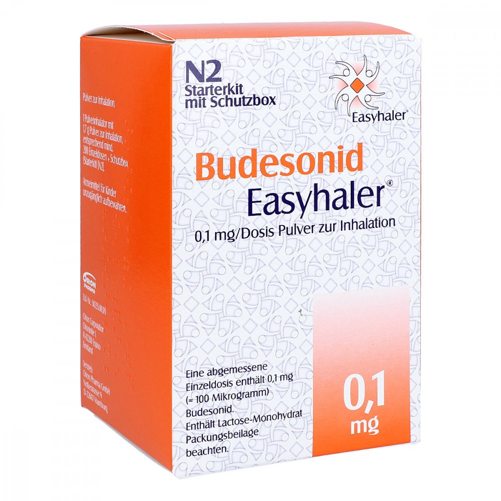 Das Produktfoto zeigt Budesonid Easyhaler 0,1 Mg/Dosis 200 Ed Starterkit (1 stk) PZN 06101854