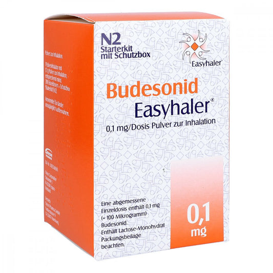 Das Produktfoto zeigt Budesonid Easyhaler 0,1 Mg/Dosis 200 Ed Starterkit (1 stk) PZN 06101854