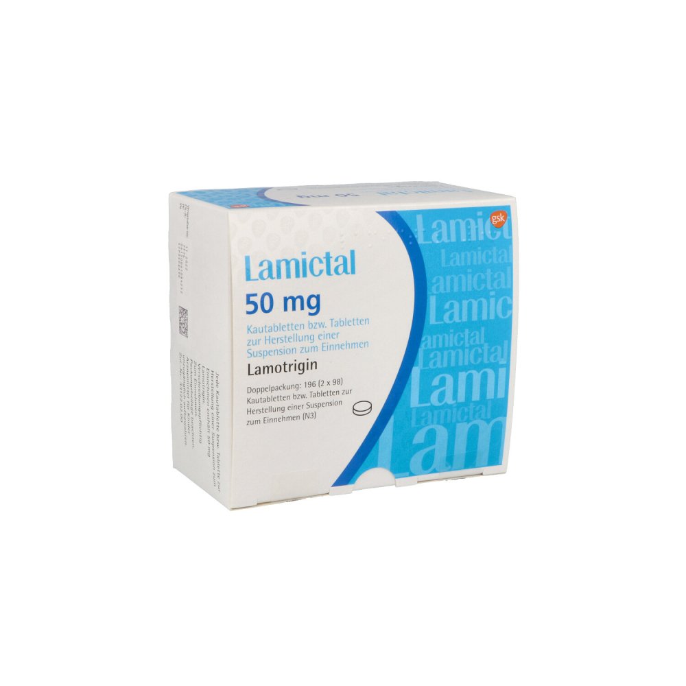 Das Produktfoto zeigt Lamictal 50 Mg Tabl.Z.Herst.E.Susp.Z.Einnehmen (2X98 stk) PZN 06108425
