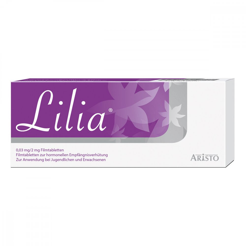 Das Produktfoto zeigt Lilia 0,03 Mg/2 Mg Filmtabletten (21 stk) PZN 06119392