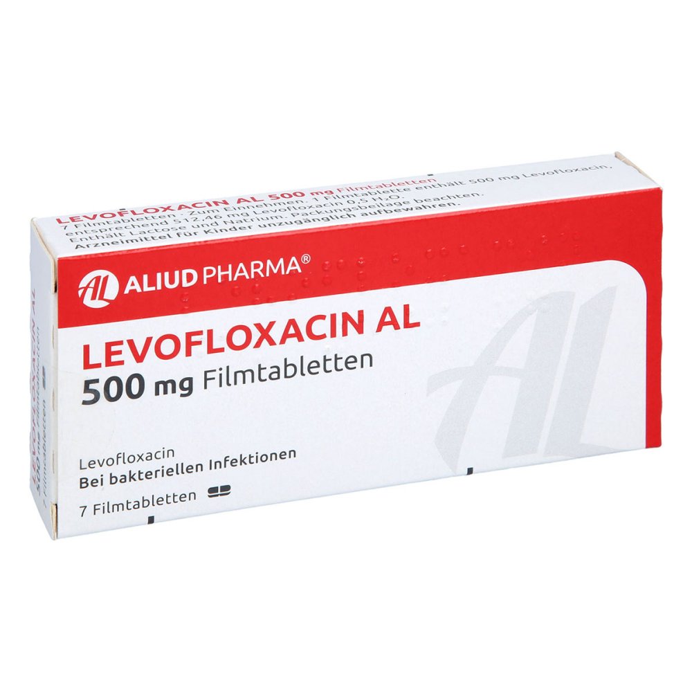 Das Produktfoto zeigt Levofloxacin Al 500 Mg Filmtabletten (7 stk) PZN 06122388