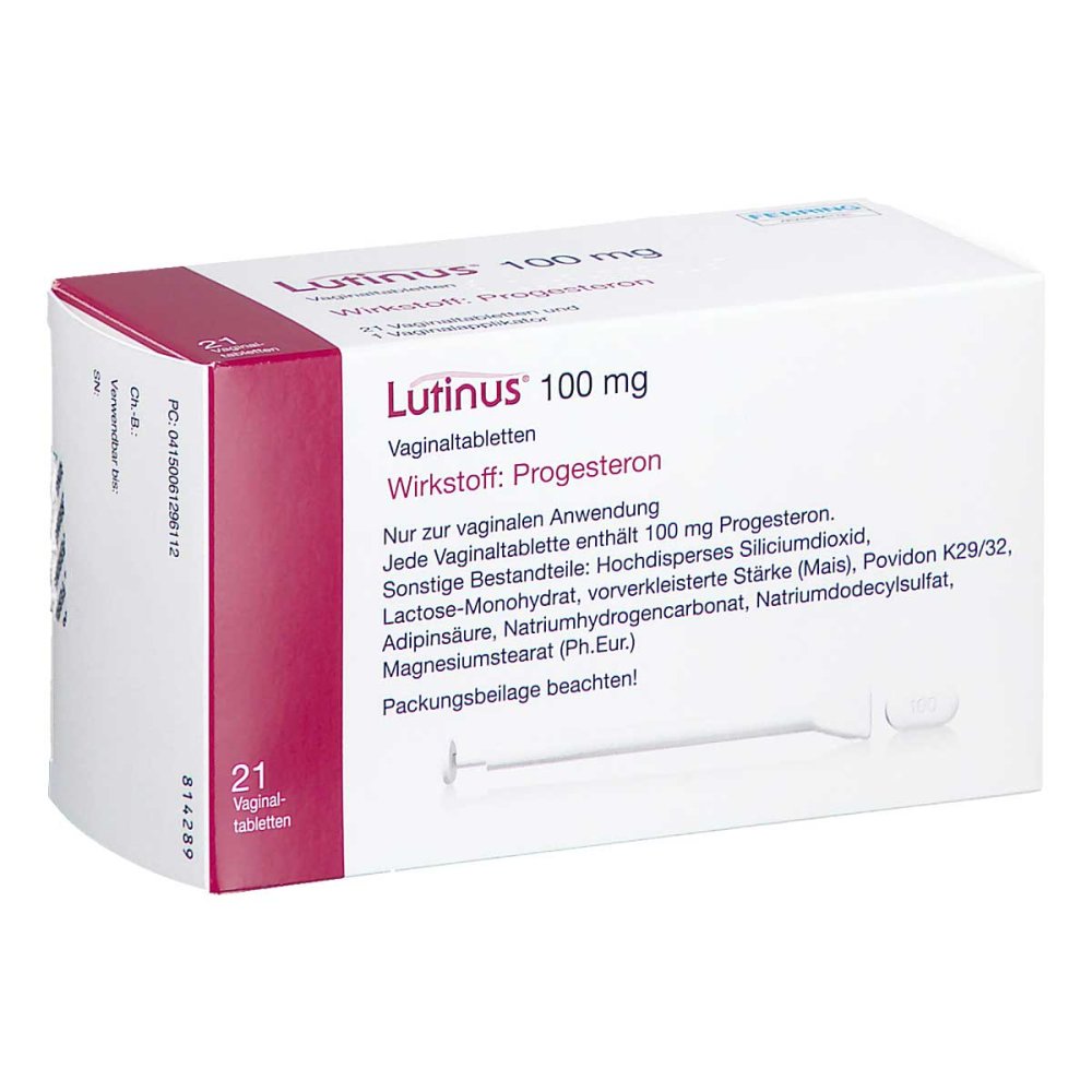 Das Produktfoto zeigt Lutinus 100 Mg Vaginaltabletten (21 stk) PZN 06129611