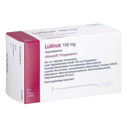 Das Produktfoto zeigt Lutinus 100 Mg Vaginaltabletten (21 stk) PZN 06129611