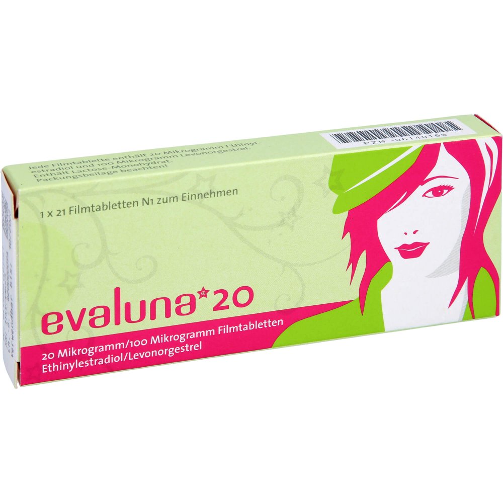 Das Produktfoto zeigt Evaluna 20 Filmtabletten (1X21 stk) PZN 06140156
