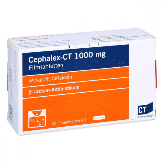 Das Produktfoto zeigt Cephalex-Ct 1000 Mg Filmtabletten (30 stk) PZN 06154626