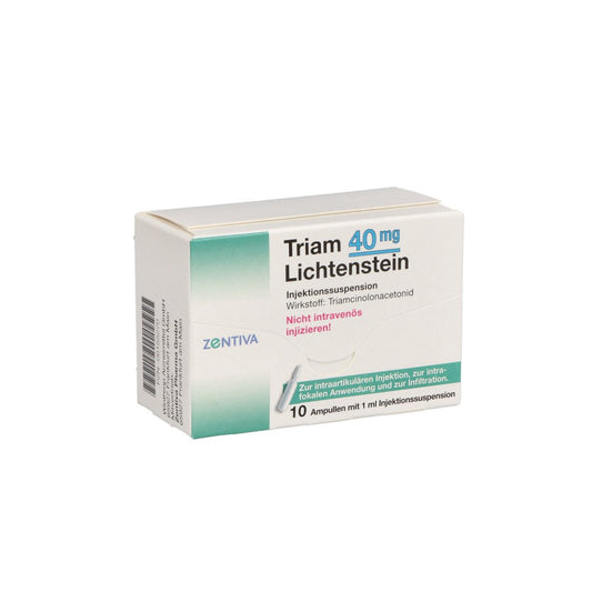 Das Produktfoto zeigt Triam 40 Lichtenstein Kristallsuspension Ampullen (10X1 ml) PZN 06155270