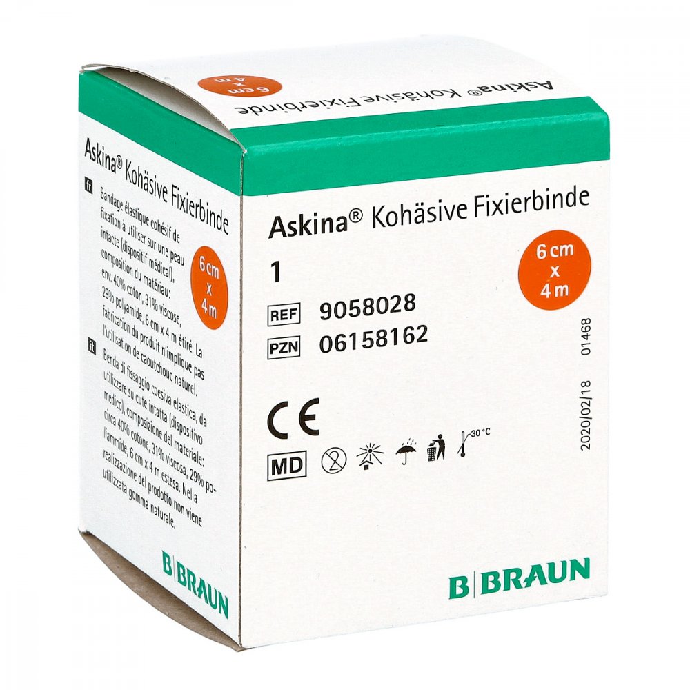Das Produktfoto zeigt Askina Fixierbinde Kohäsiv 6 Cmx4 M (1 stk) PZN 06158162