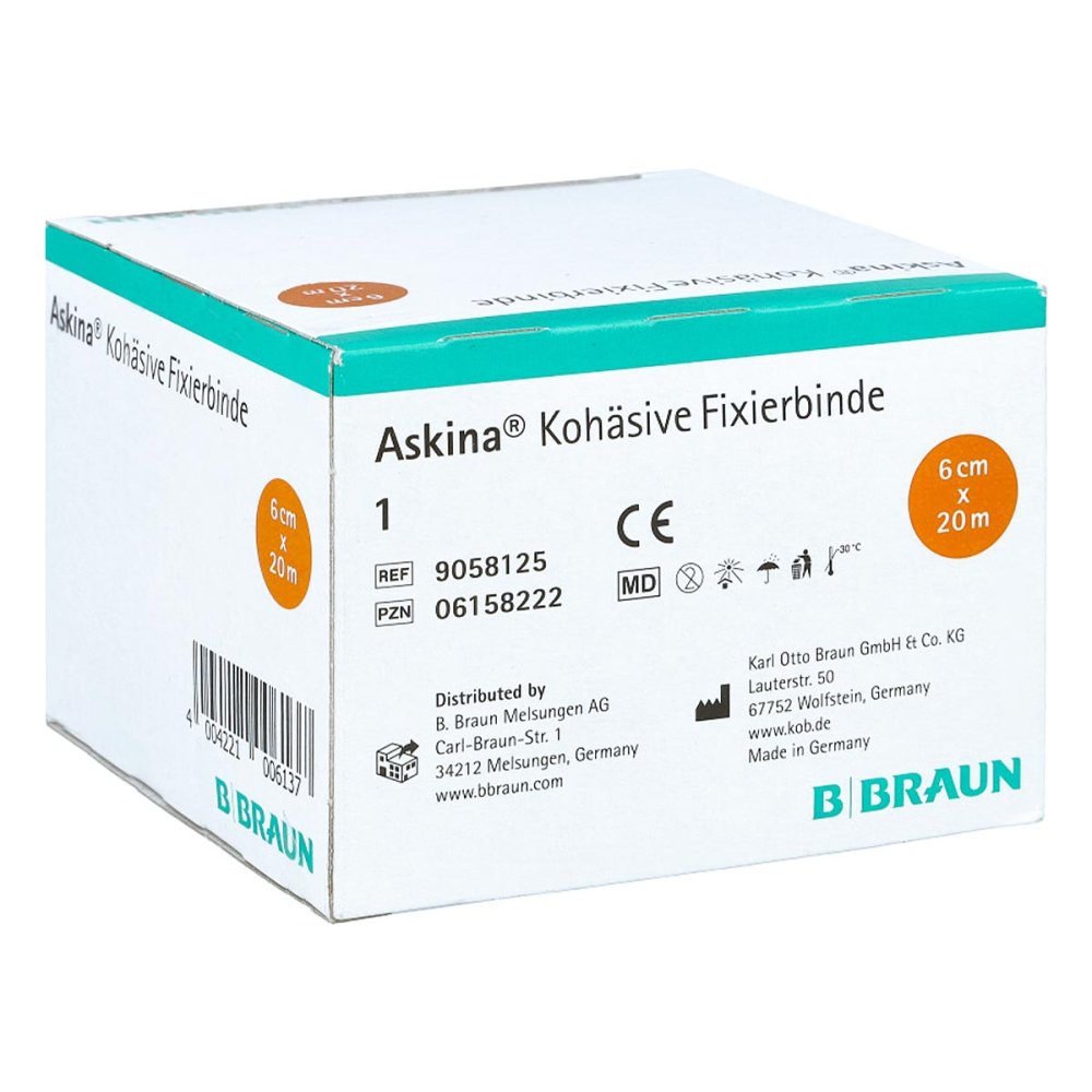 Das Produktfoto zeigt Askina Fixierbinde Kohäsiv 6 Cmx20 M (1 stk) PZN 06158222