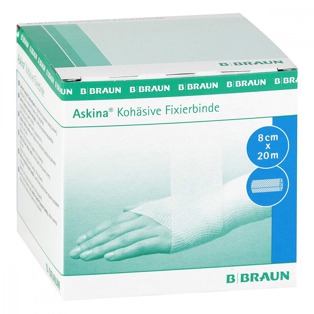 Das Produktfoto zeigt Askina Fixierbinde Kohäsiv 8 Cmx20 M (1 stk) PZN 06158239